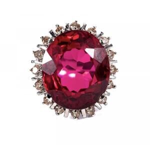 Sterling Synthetic Ruby & CZ Halo Cocktail Ring Size 6.5